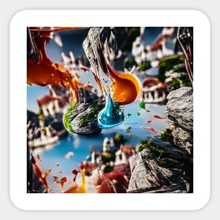 Abstract Color Drops City in Mountains Sticker